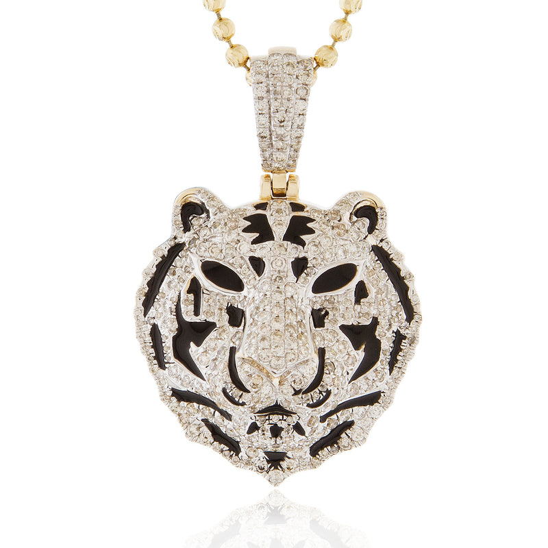 10k Yellow Gold 1.50ct Diamond Tiger Head Pendant