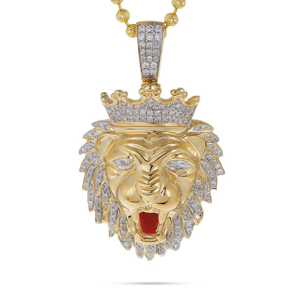 10k Yellow Gold .75ct Diamond Lion's Head Pendant