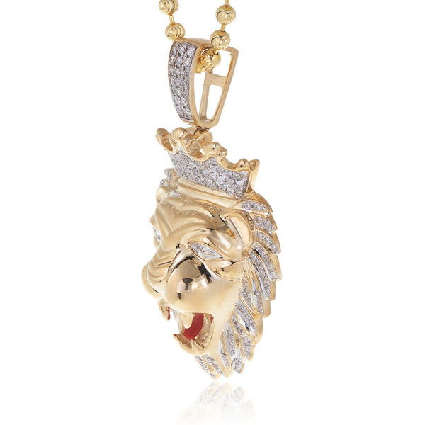 10k Yellow Gold .75ct Diamond Lion's Head Pendant