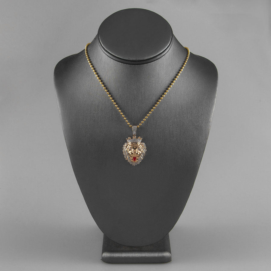 10k Yellow Gold .75ct Diamond Lion's Head Pendant