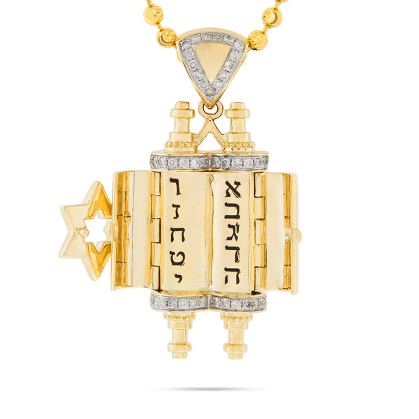 10K Yellow Gold .96ct Diamond Torah Pendant