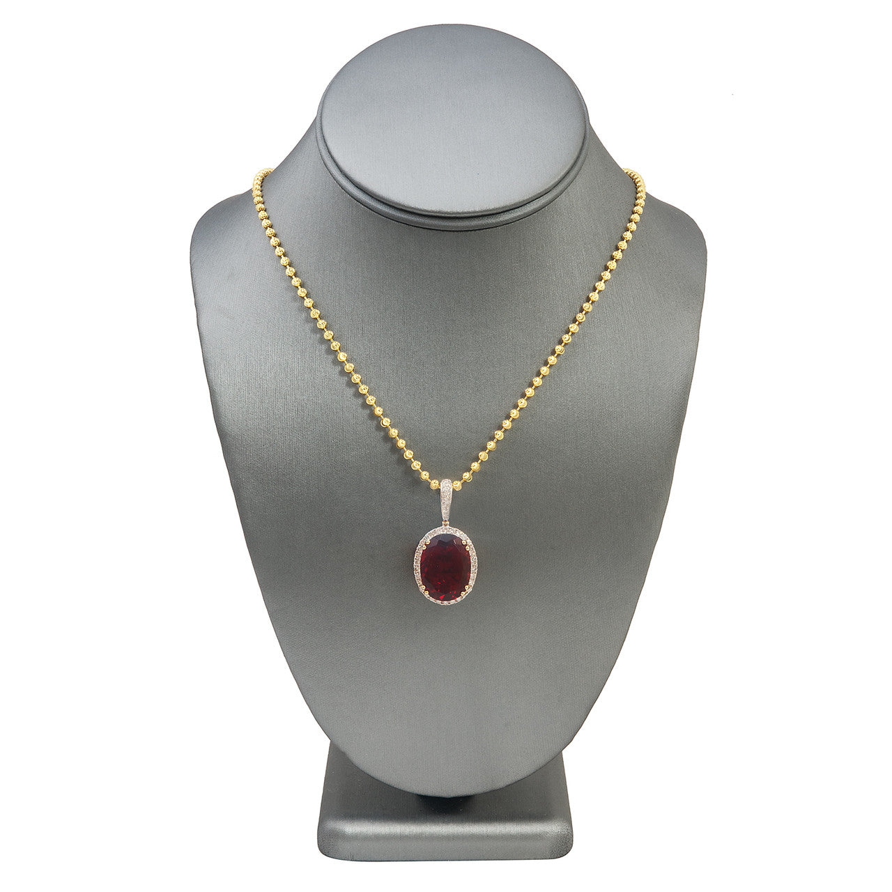 10k Yellow Gold 1.15ct Diamond Oval Ruby Pendant