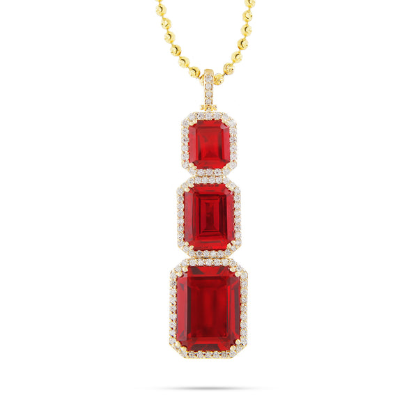 10k Yellow Gold 3.2ct Diamond Triple Ruby Pendant