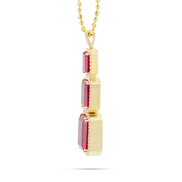 10k Yellow Gold 3.2ct Diamond Triple Ruby Pendant