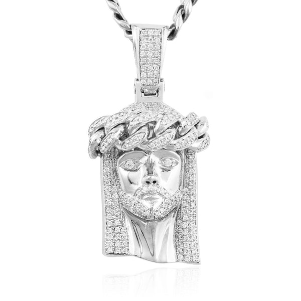 10kt White Gold 3.25ct Diamond Large Jesus Head Pendant