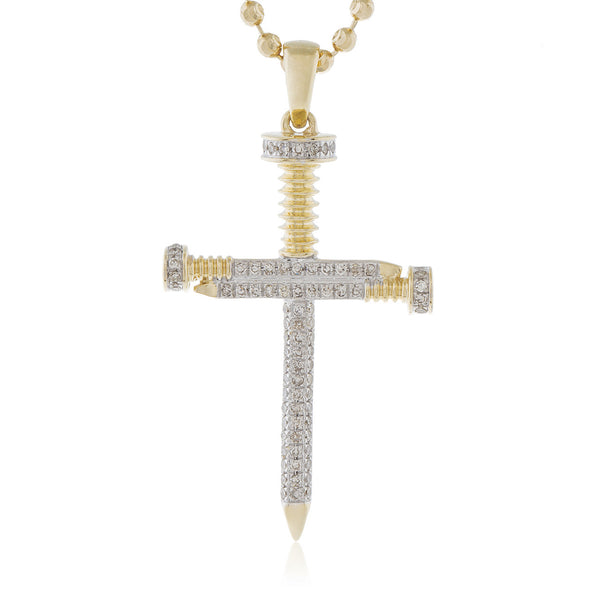 10k Yellow Gold .30ct Diamond Micro Nail Cross Pendant