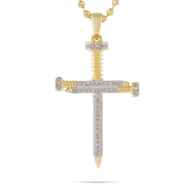 10k Yellow Gold .30ct Diamond Micro Nail Cross Pendant