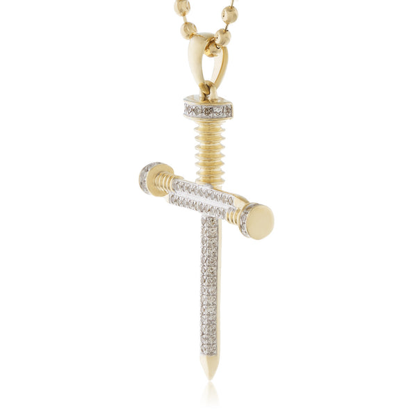 10k Yellow Gold .30ct Diamond Micro Nail Cross Pendant