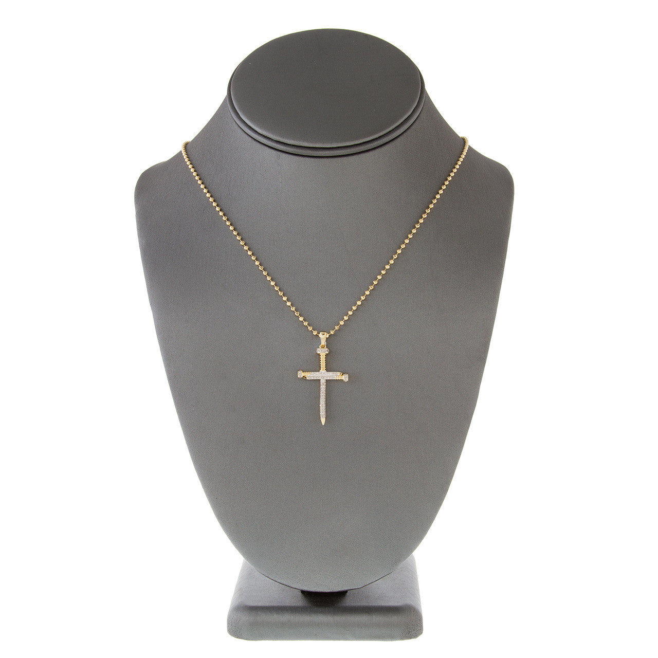 10k Yellow Gold .30ct Diamond Micro Nail Cross Pendant