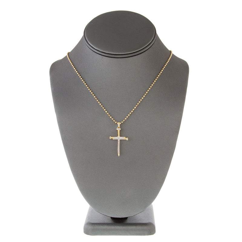 10k Yellow Gold .30ct Diamond Micro Nail Cross Pendant