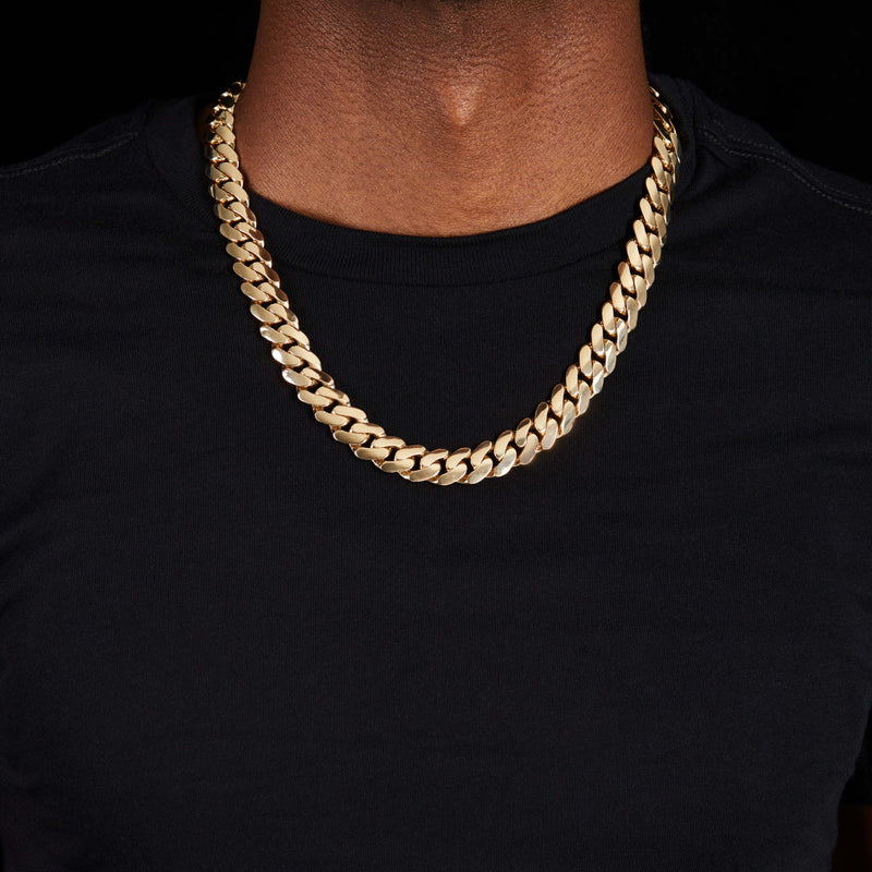 14K Yellow Gold Hollow 12.5mm Cuban Chain