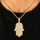 14K Gold Large Diamond Hamsa Pendant