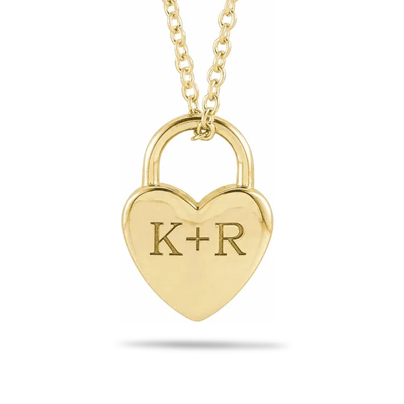 14kt Gold Engravable Heart Lock Necklace