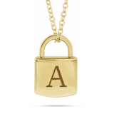 14kt Gold Engravable Lock Necklace