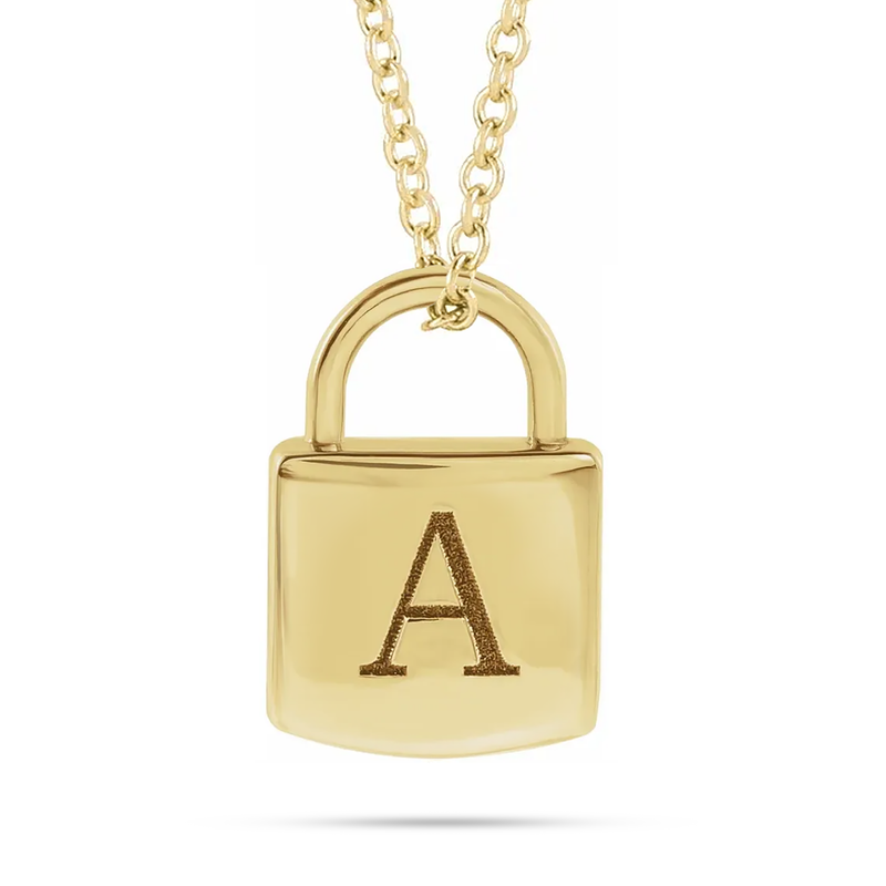 14kt Gold Engravable Lock Necklace