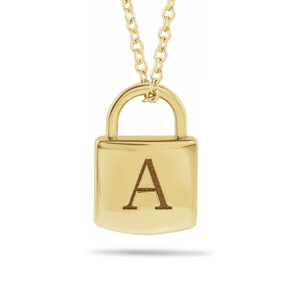 14kt Gold Engravable Lock Necklace