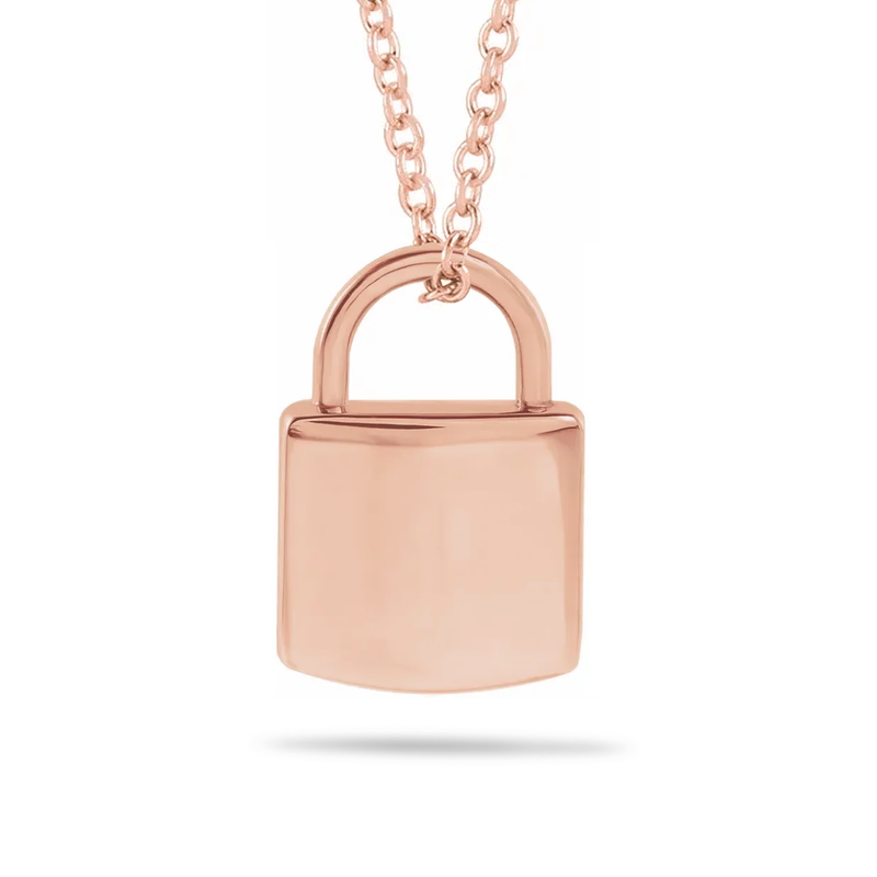 14kt Gold Engravable Lock Necklace