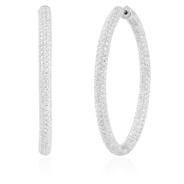 14K White Gold 8.31ct Medium Diamond Hoop Earrings