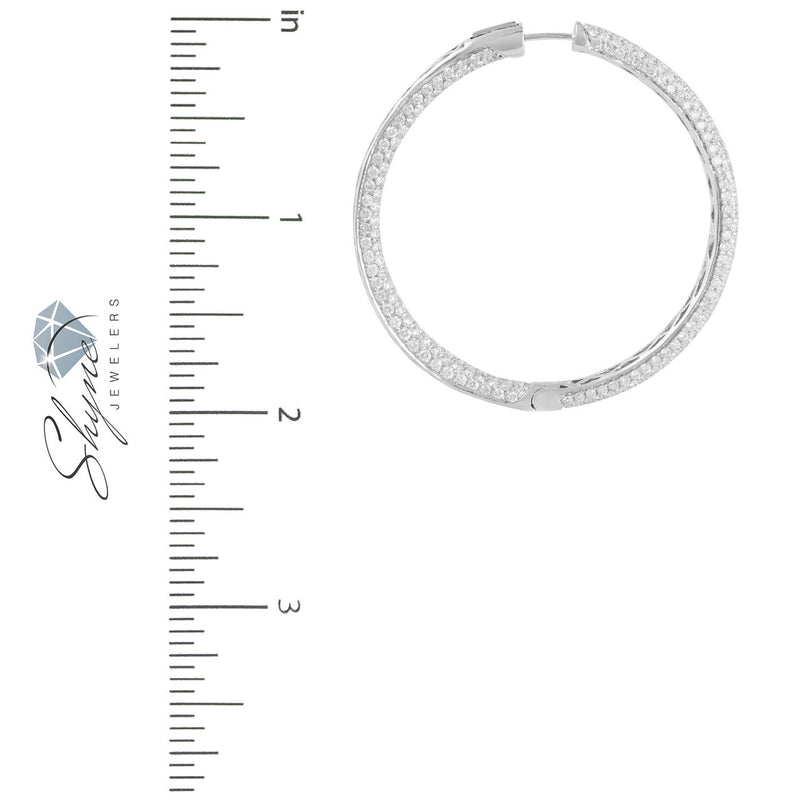 14K White Gold 8.31ct Medium Diamond Hoop Earrings