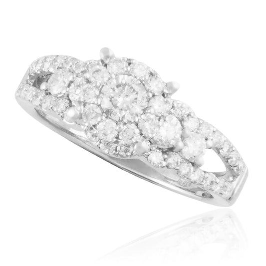 14K White Gold 1.22ct Diamond Cluster Engagement Ring