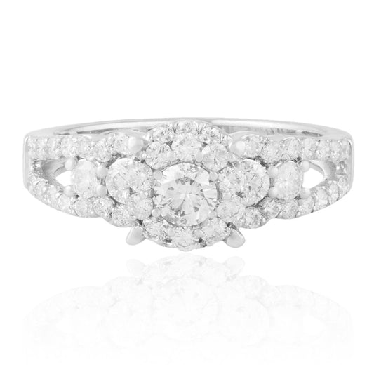 14K White Gold 1.22ct Diamond Cluster Engagement Ring