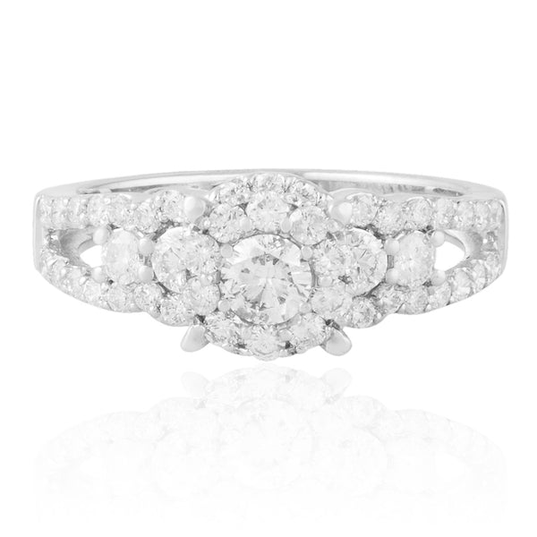 14K White Gold 1.22ct Diamond Cluster Engagement Ring