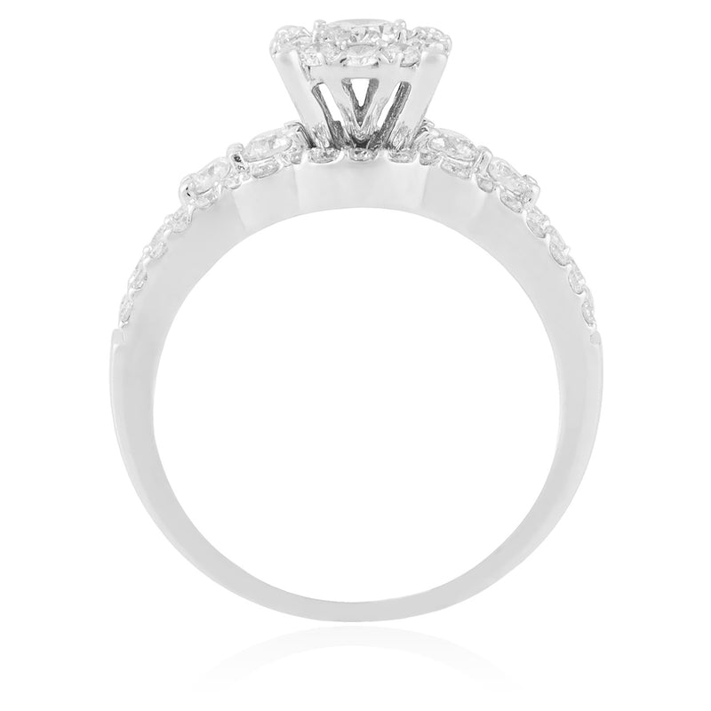 14K White Gold 1.22ct Diamond Cluster Engagement Ring