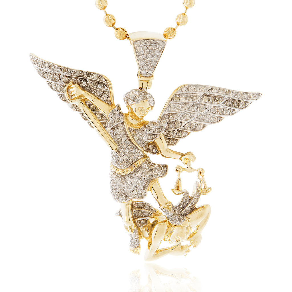 14k Yellow Gold 1.26ct Diamond Archangel Michael Pendant SHYNE JEWELERS