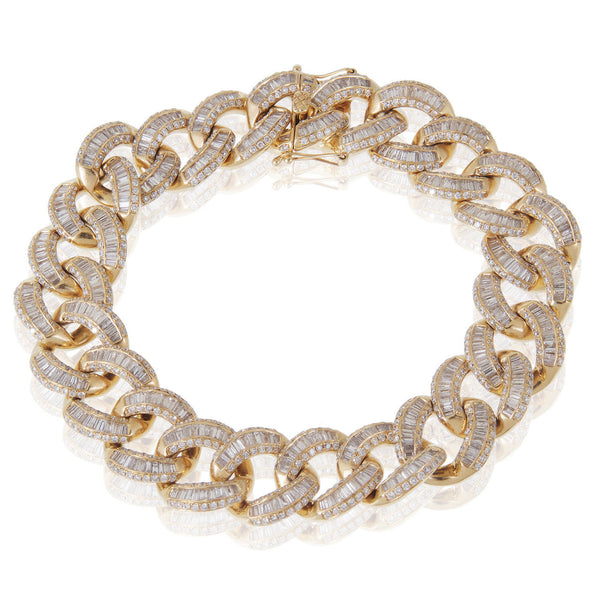 14k Yellow Gold 13.16ct Baguette Diamond Cuban Bracelet