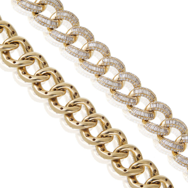 14k Yellow Gold 13.16ct Baguette Diamond Cuban Bracelet