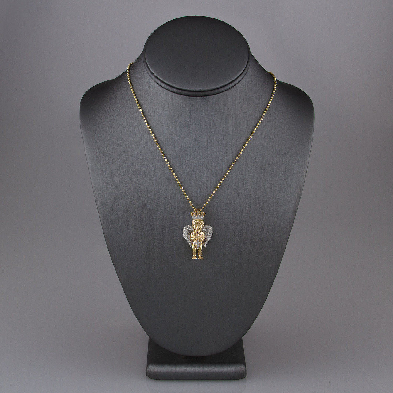 14k Yellow Gold .51ct Diamond Angel and Cross Pendant