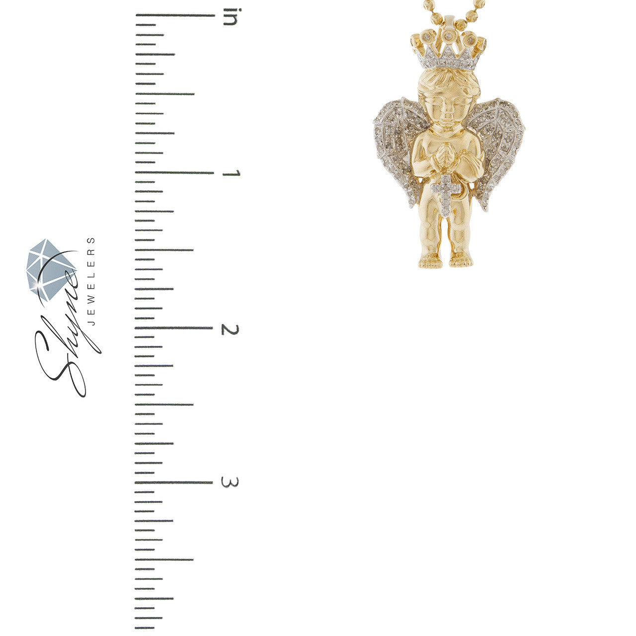 14k Yellow Gold .51ct Diamond Angel and Cross Pendant