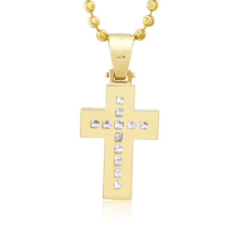 14k Yellow Gold 3.2ct Princess Cut Diamond Cross Pendant