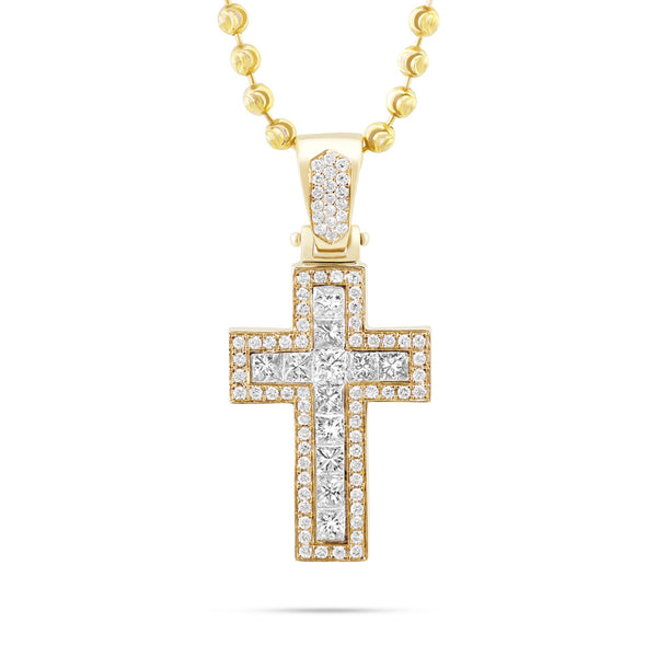 14k Yellow Gold 3.2ct Princess Cut Diamond Cross Pendant