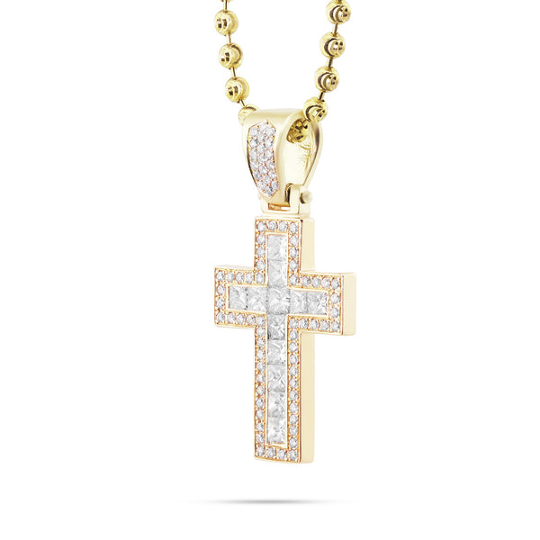 14k Yellow Gold 3.2ct Princess Cut Diamond Cross Pendant