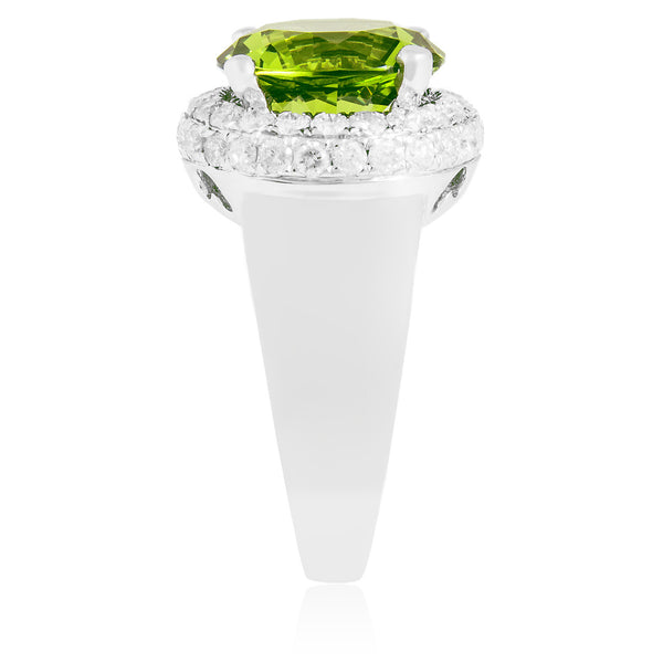 14K White Gold 1.35ct Peridot and Diamond Engagement Ring