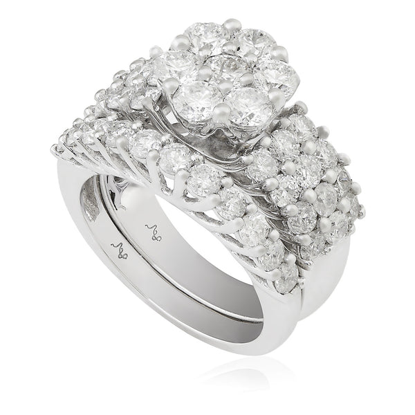 14K White Gold 3.70ct Cluster Diamond Engagement Ring Set