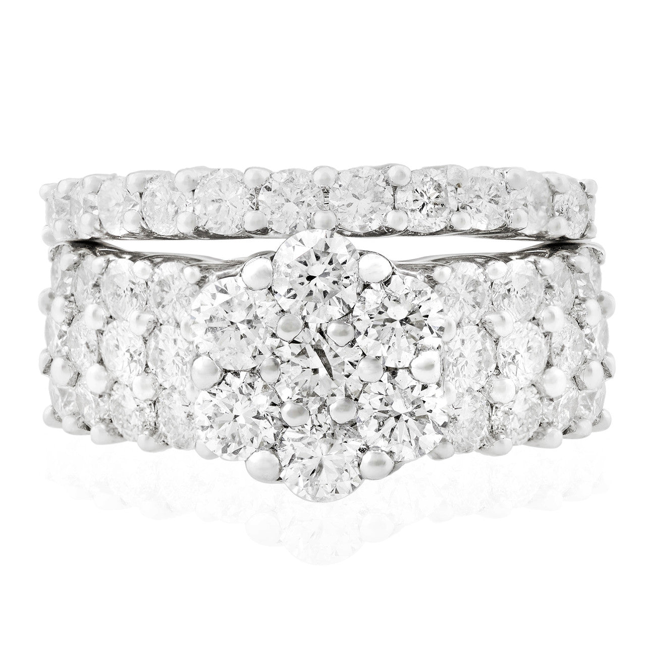 14K White Gold 3.70ct Cluster Diamond Engagement Ring Set