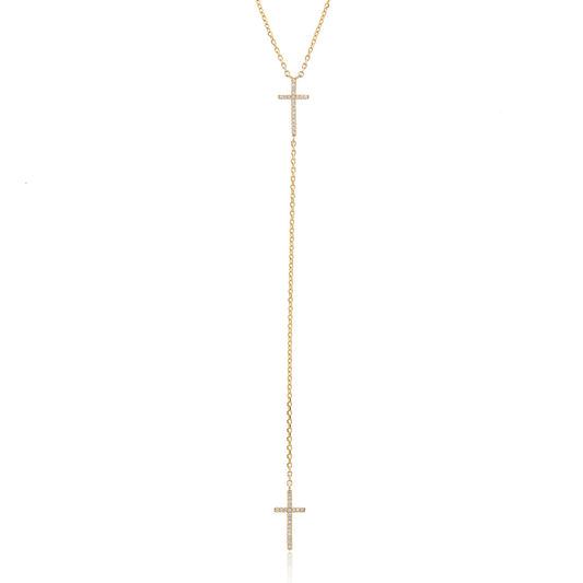 14k Yellow Gold 0.11ct Micro Cross Necklace