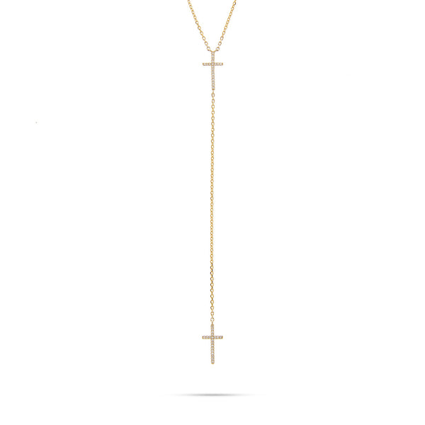 14k Yellow Gold 0.11ct Micro Cross Necklace