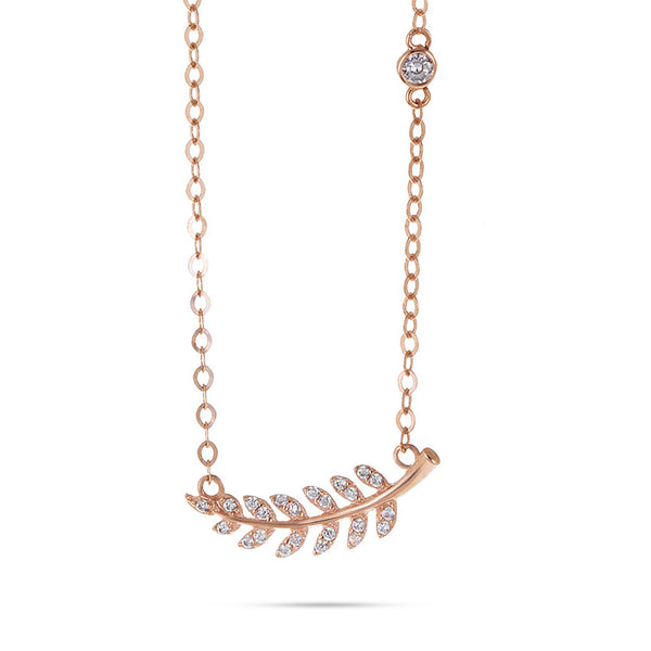 14K Rose Gold 0.20ct Diamond Leaf Necklace