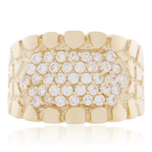 14k Yellow Gold White Sapphire Textured Ring