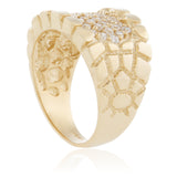 14k Yellow Gold White Sapphire Textured Ring