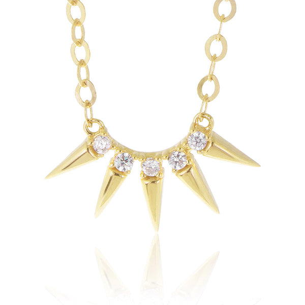 14K Yellow Gold Diamond 0.10ct Spike Design Necklace