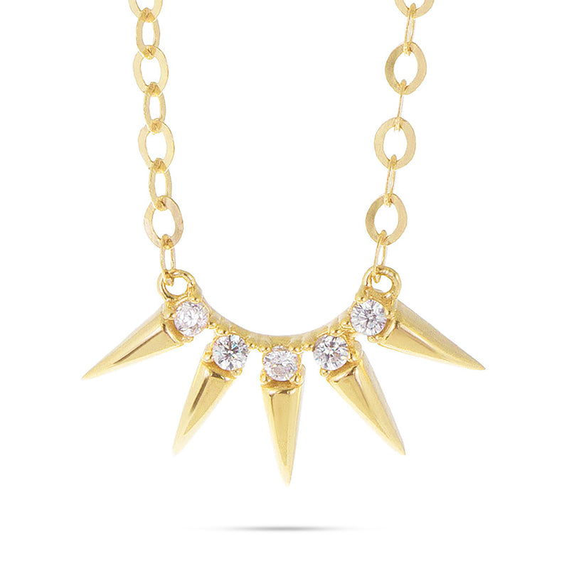 14K Yellow Gold Diamond 0.10ct Spike Design Necklace