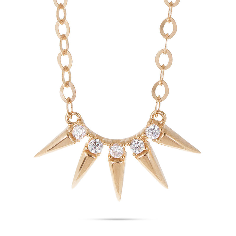 14K Yellow Gold Diamond 0.10ct Spike Design Necklace