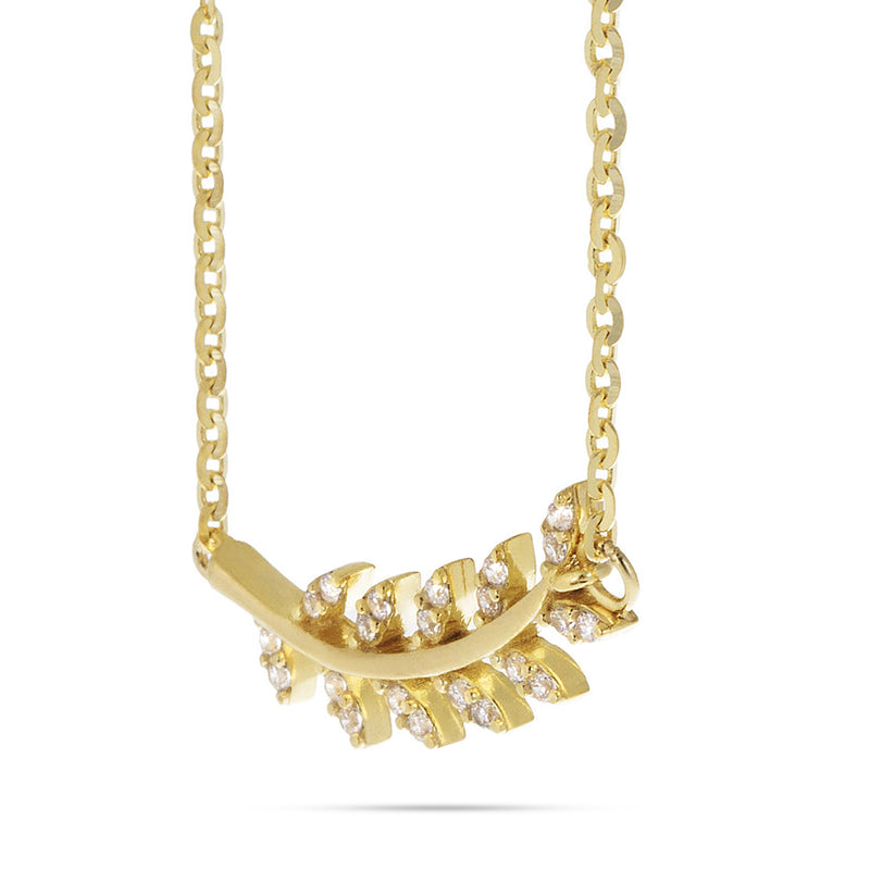 14k Yellow Gold Diamond Leaf Necklace