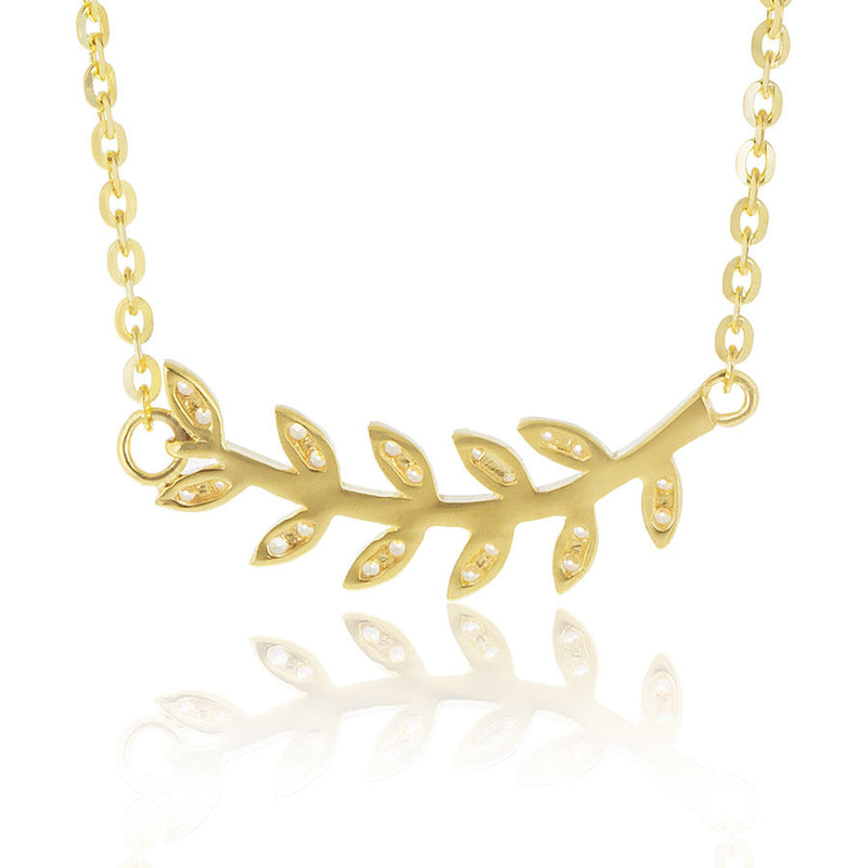14k Yellow Gold Diamond Leaf Necklace