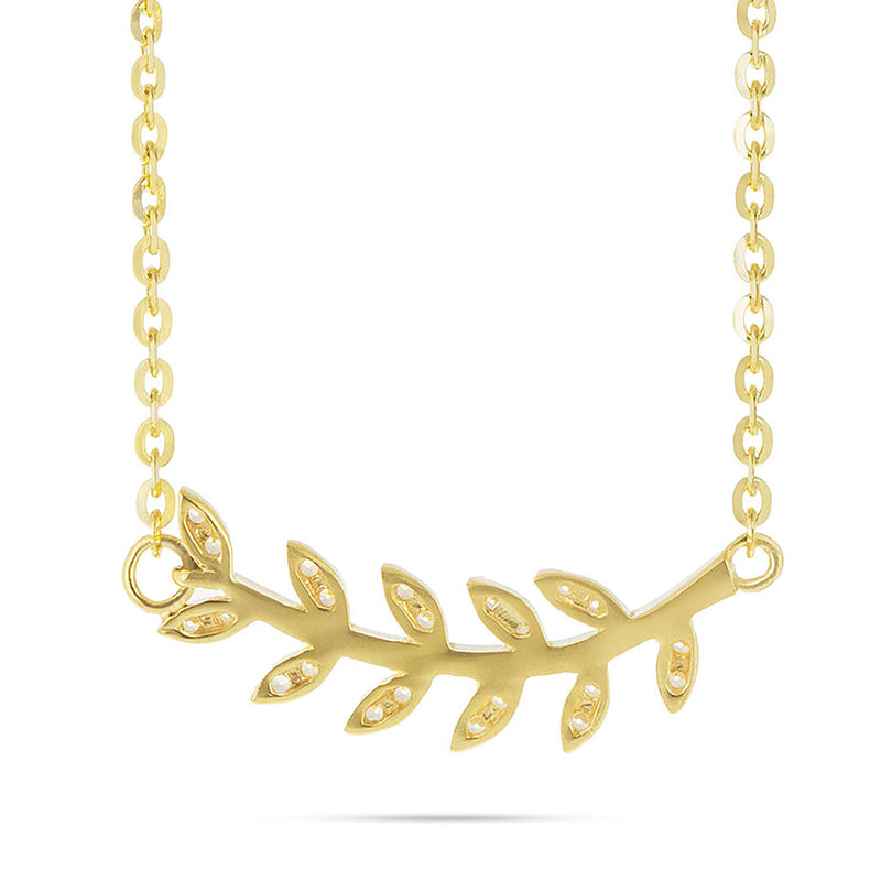 14k Yellow Gold Diamond Leaf Necklace