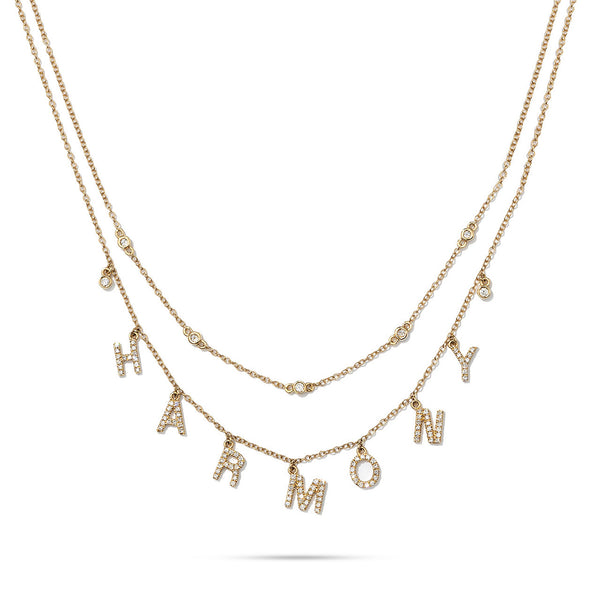 18kt Yellow Gold Dangling "Harmony" Charm Necklace